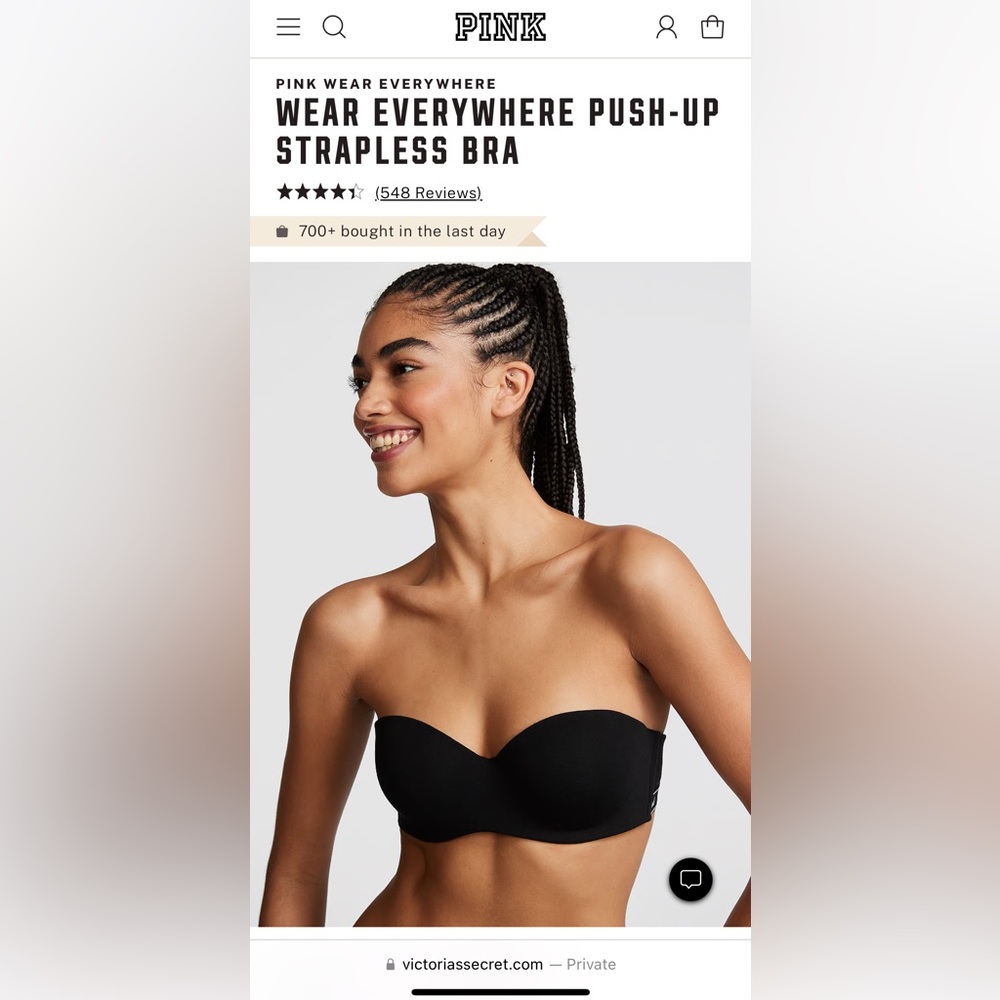 Victoria’s Secrer PINK WEAR EVERYWHERE PUSH-UP STRAPLESS BRA - 34B
